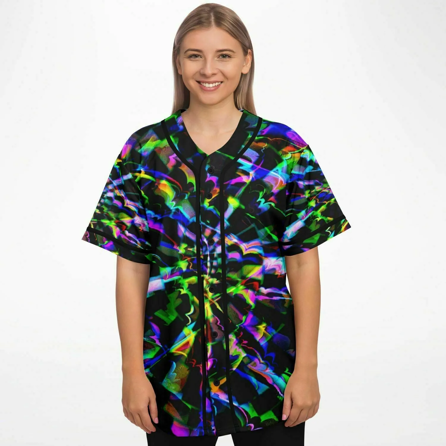 Rainbow Glitch Rave Ready Baseball Jersey