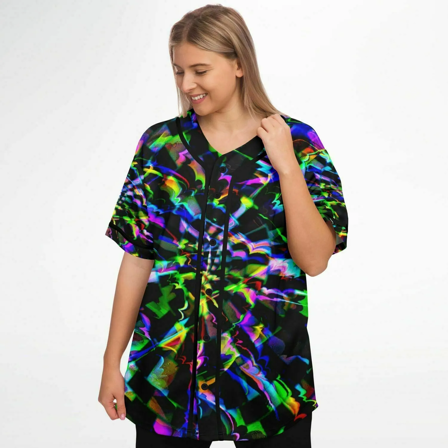 Rainbow Glitch Rave Ready Baseball Jersey