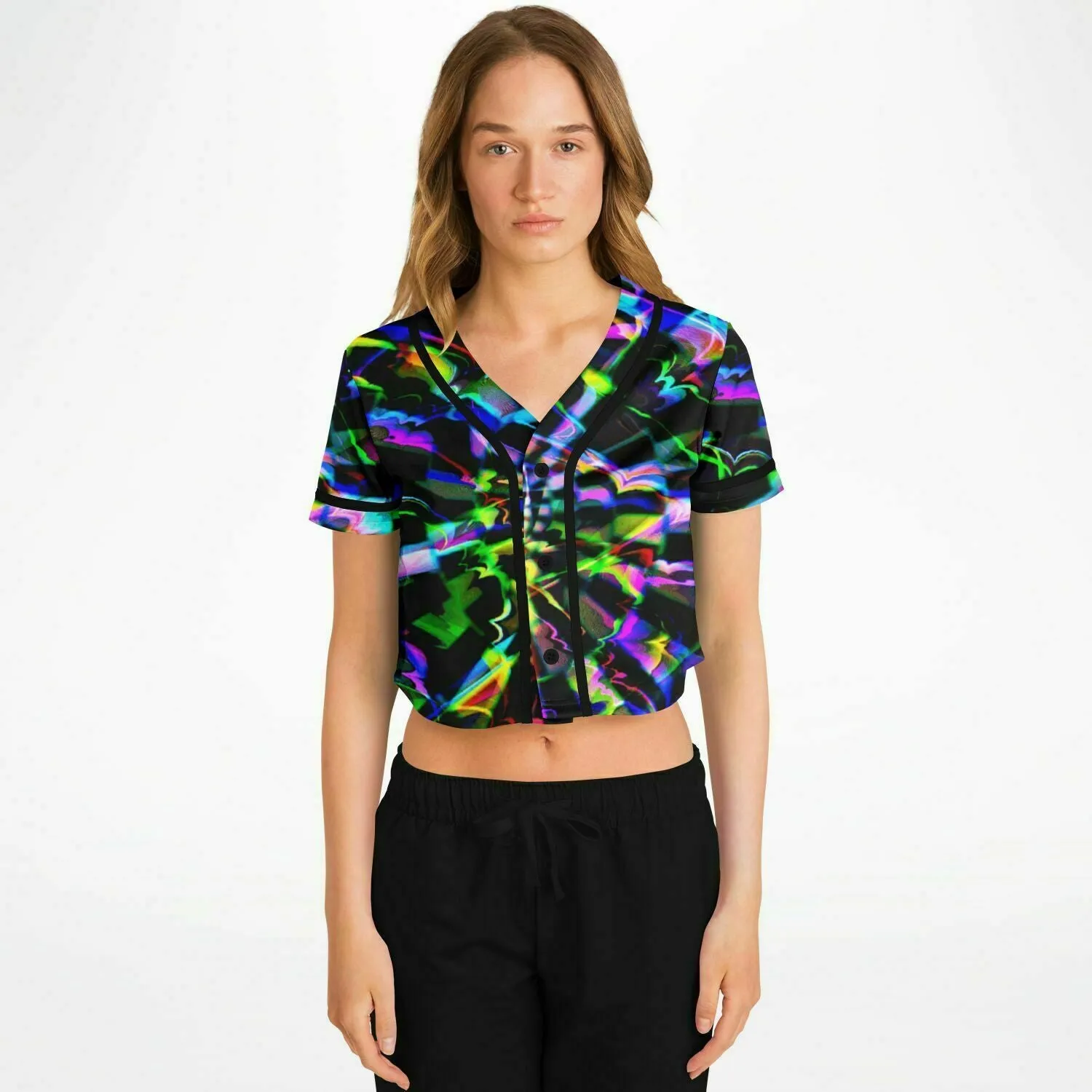 Rainbow Glitch Rave Ready Cropped Baseball Jersey