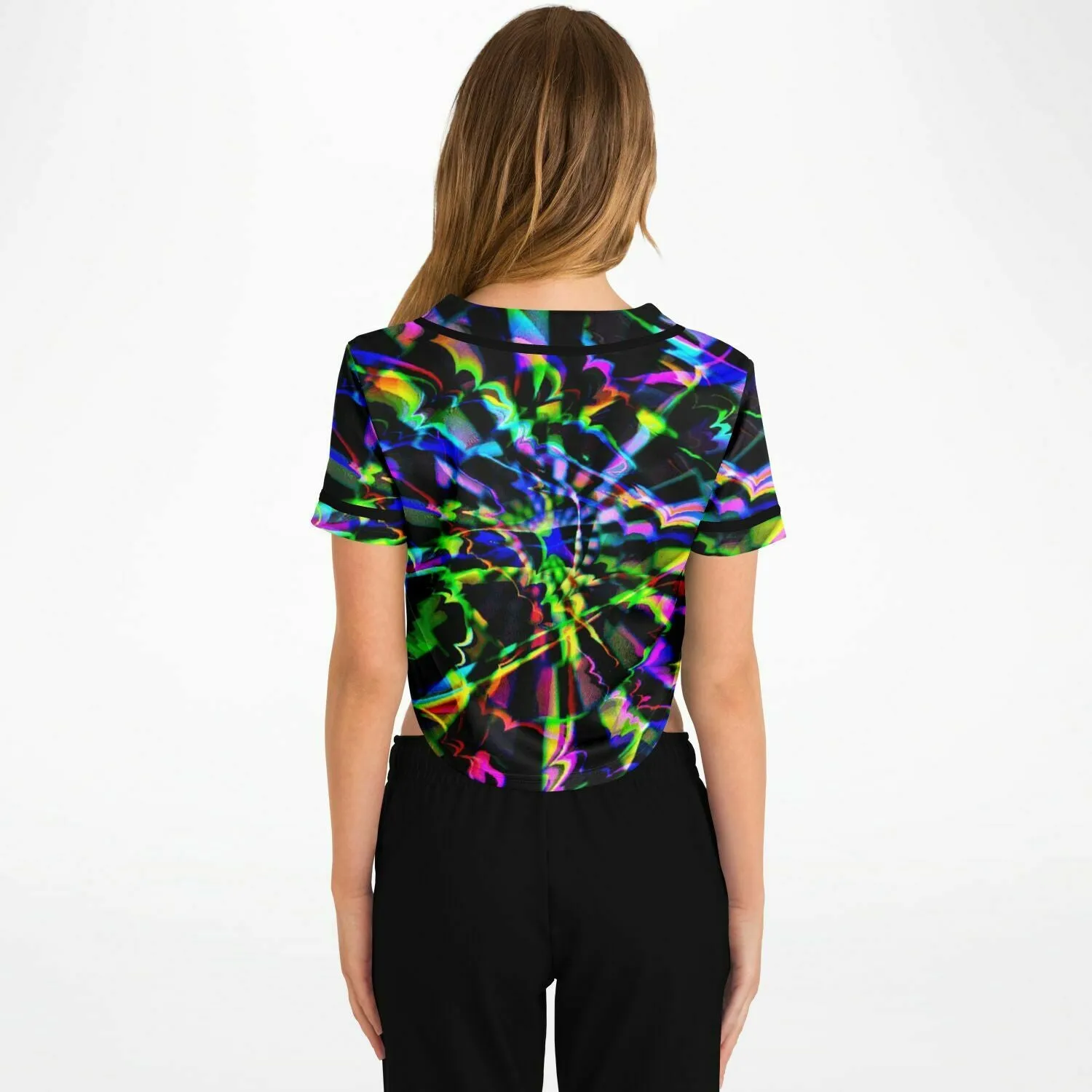 Rainbow Glitch Rave Ready Cropped Baseball Jersey