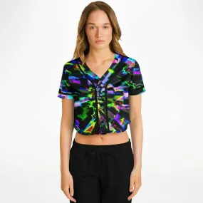 Rainbow Glitch Rave Ready Cropped Baseball Jersey