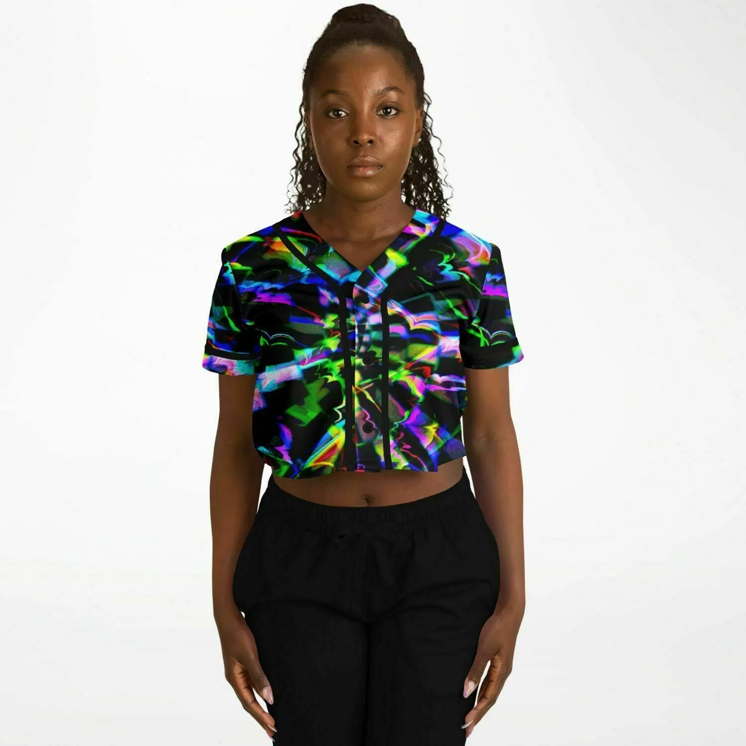 Rainbow Glitch Rave Ready Cropped Baseball Jersey