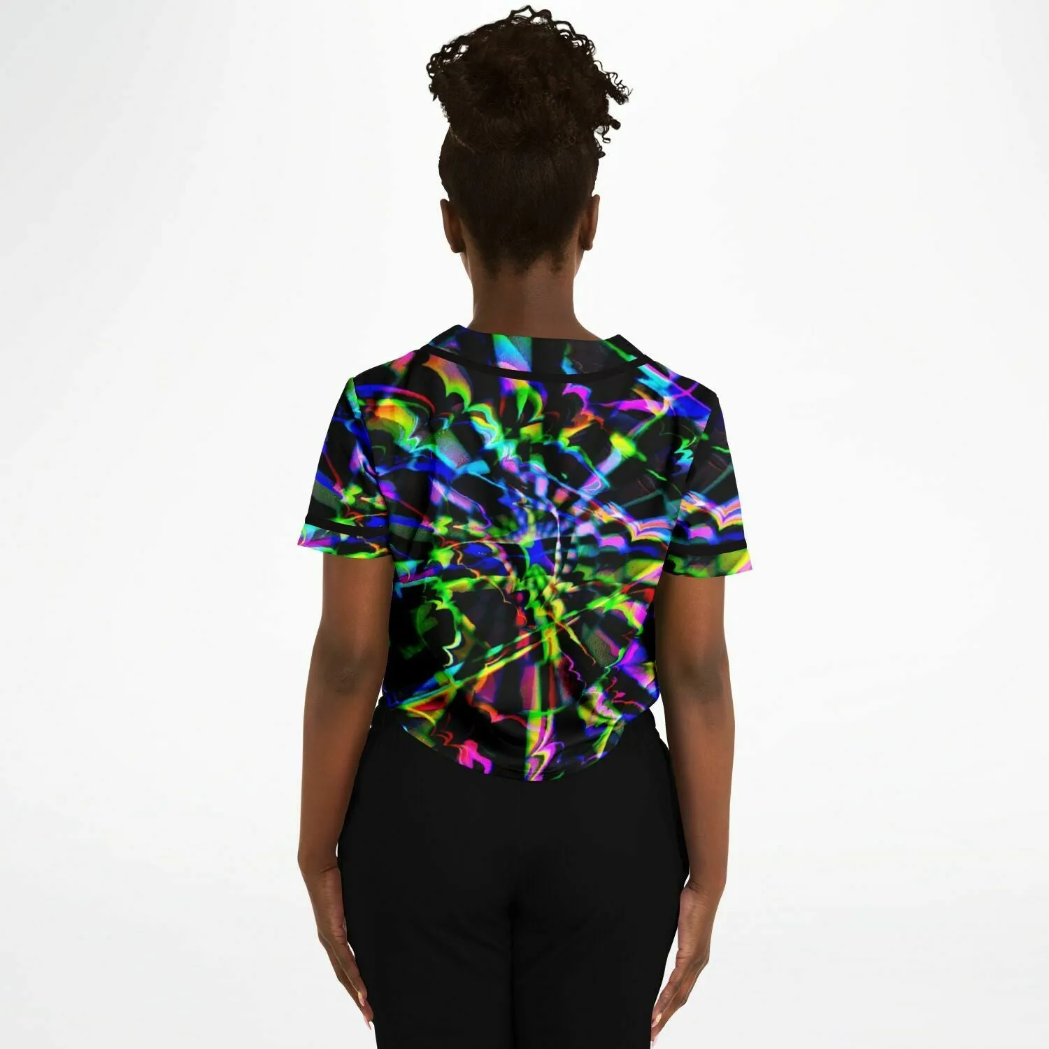 Rainbow Glitch Rave Ready Cropped Baseball Jersey