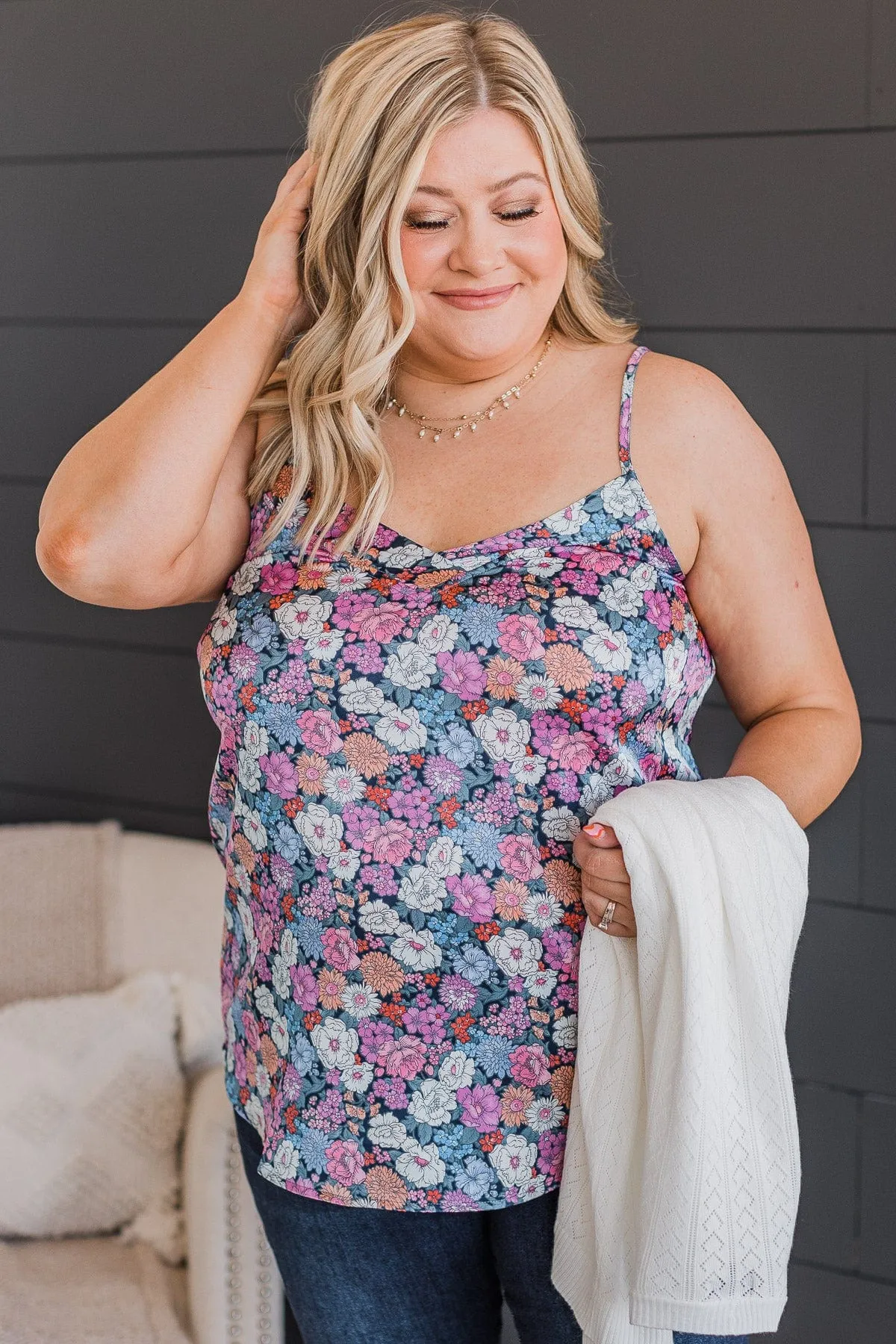 Ready For A Change Floral Tank Top- Navy