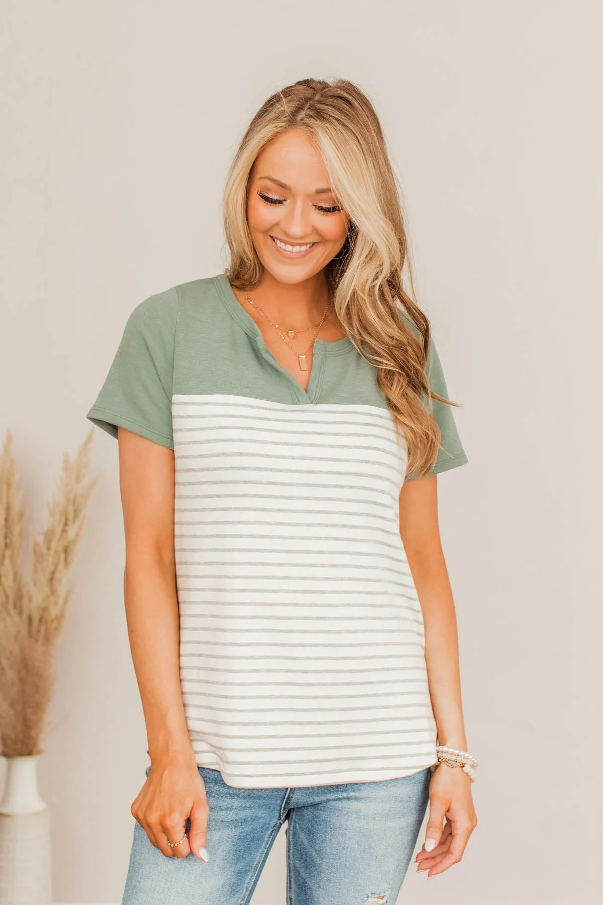 Ready For What's Next V-Neck Top- Light Olive