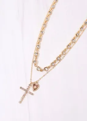 Sharon CZ Cross Layered Necklace GOLD