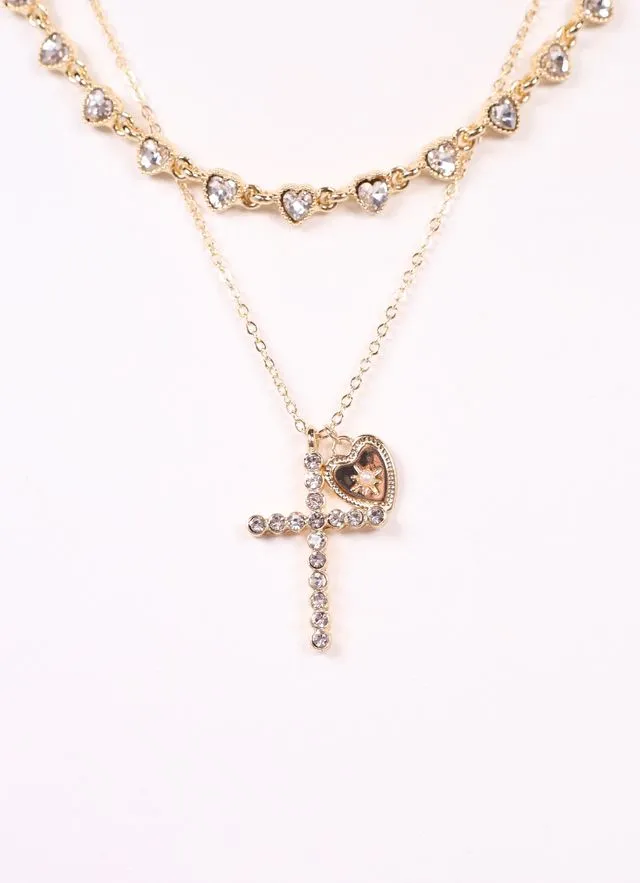 Sharon CZ Cross Layered Necklace GOLD