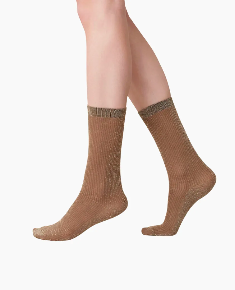 Swedish Stockings Magda Shimmery Socks Mid-Brown