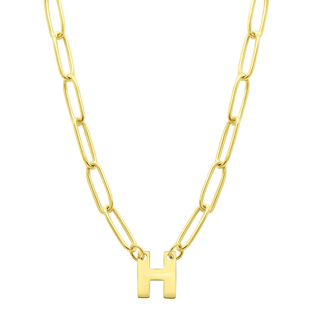 Tarnish Resistant 14K Gold Plated Mini Initial Paperclip Chain Necklace