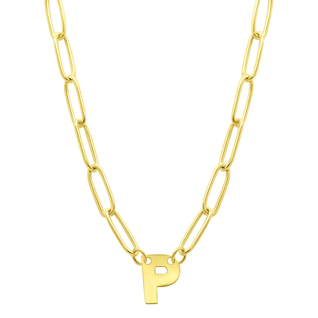 Tarnish Resistant 14K Gold Plated Mini Initial Paperclip Chain Necklace