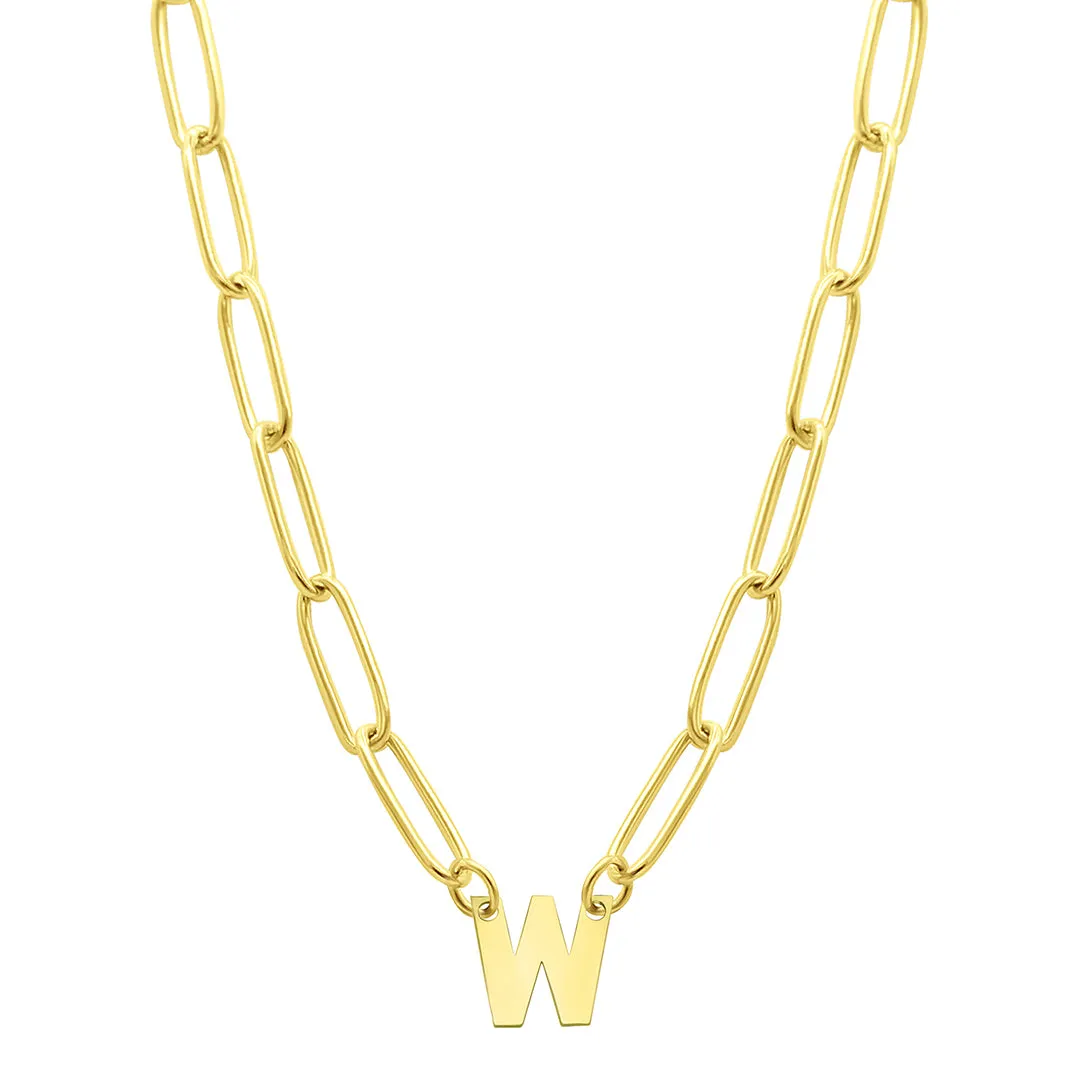 Tarnish Resistant 14K Gold Plated Mini Initial Paperclip Chain Necklace