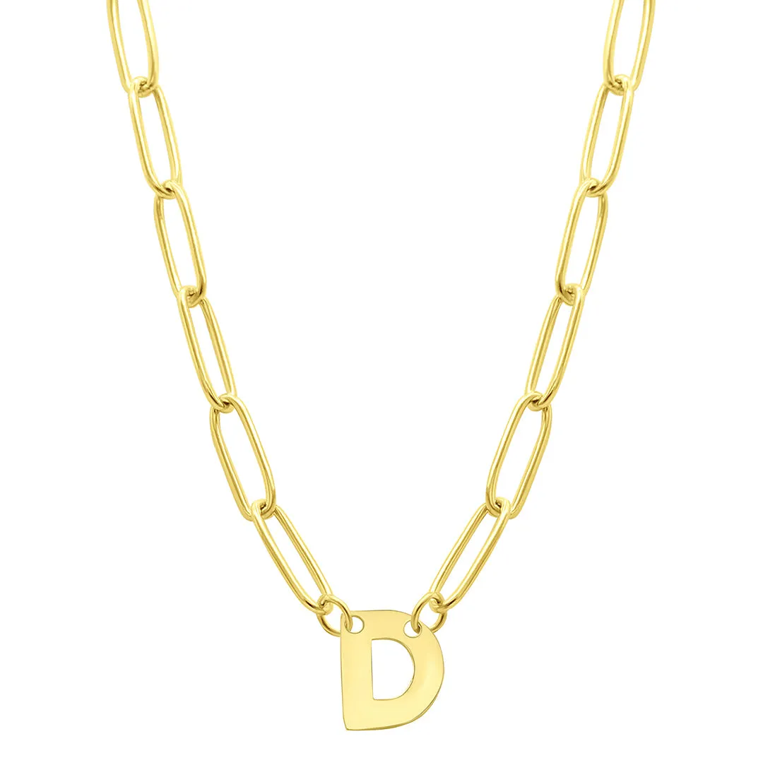 Tarnish Resistant 14K Gold Plated Mini Initial Paperclip Chain Necklace