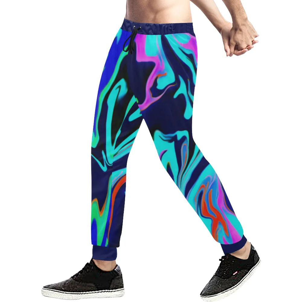 Turquoise Oil Spill Rave All Over Print Light-Weight Men's Jogger Sweatpants (Non Fleece Lined)