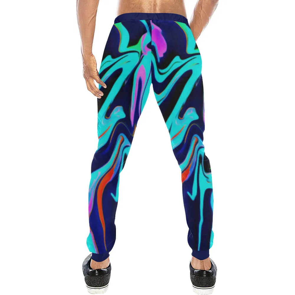 Turquoise Oil Spill Rave All Over Print Light-Weight Men's Jogger Sweatpants (Non Fleece Lined)