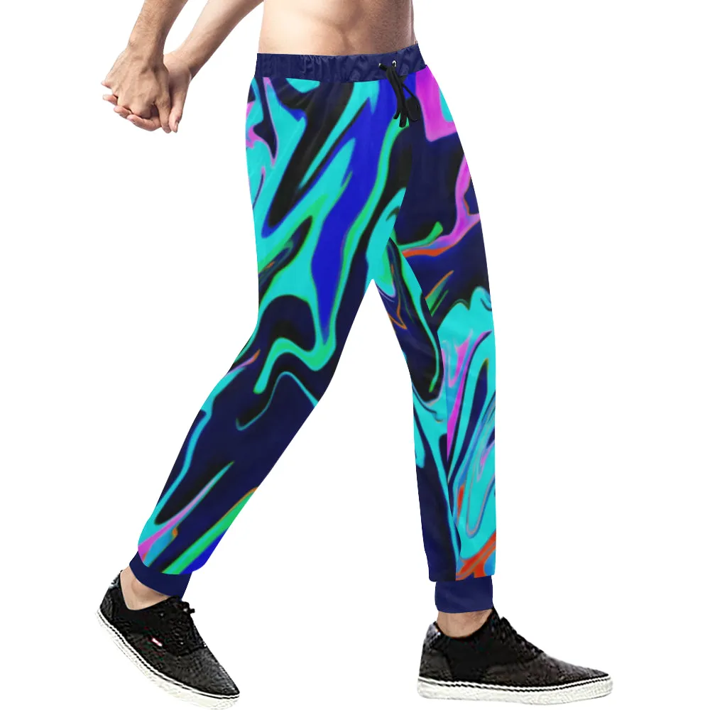 Turquoise Oil Spill Rave All Over Print Light-Weight Men's Jogger Sweatpants (Non Fleece Lined)