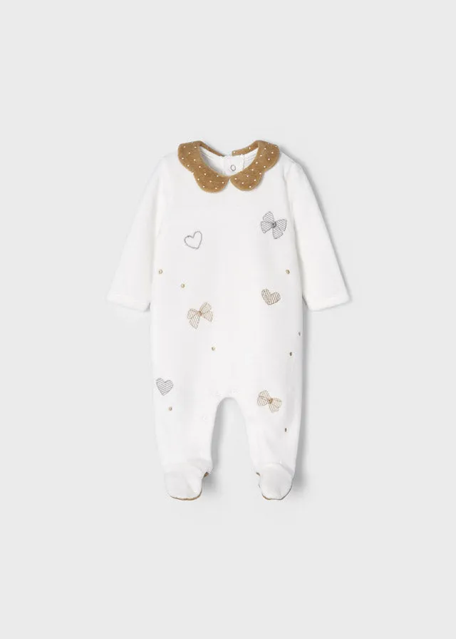 Velour bodysuit for newborn girl - Natural-ca