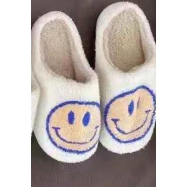 white smiley face tween slippers