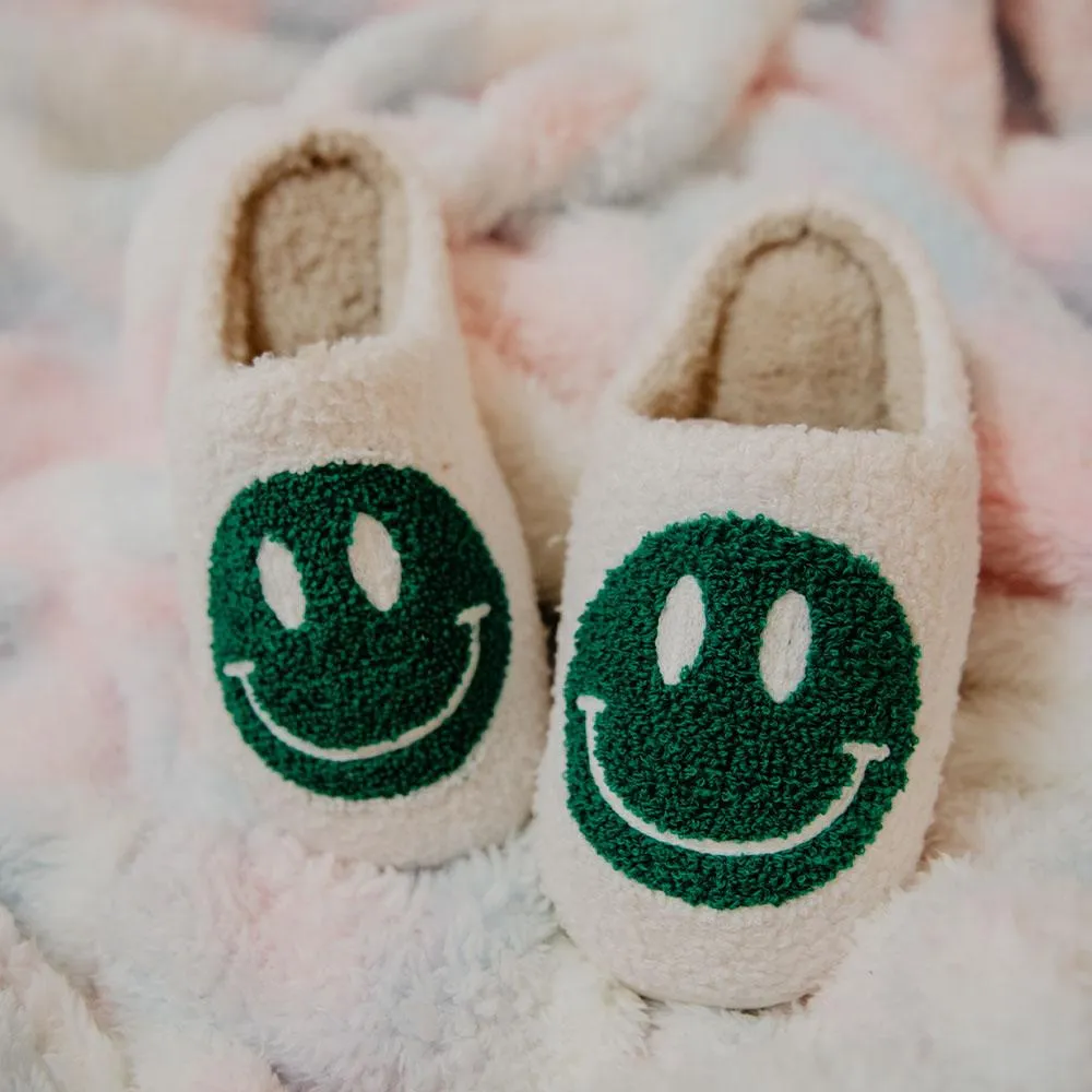 white smiley face tween slippers