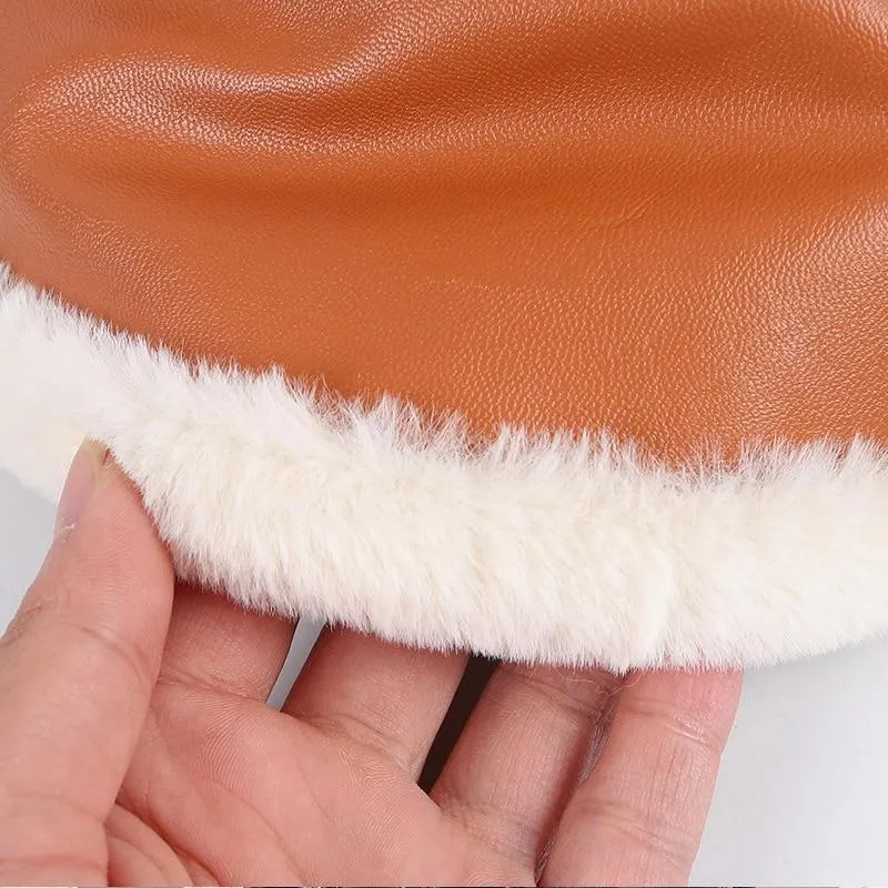 Women's Casual Winter Synthetic Leather Synthetic Fur Flat Top Bucket Hat